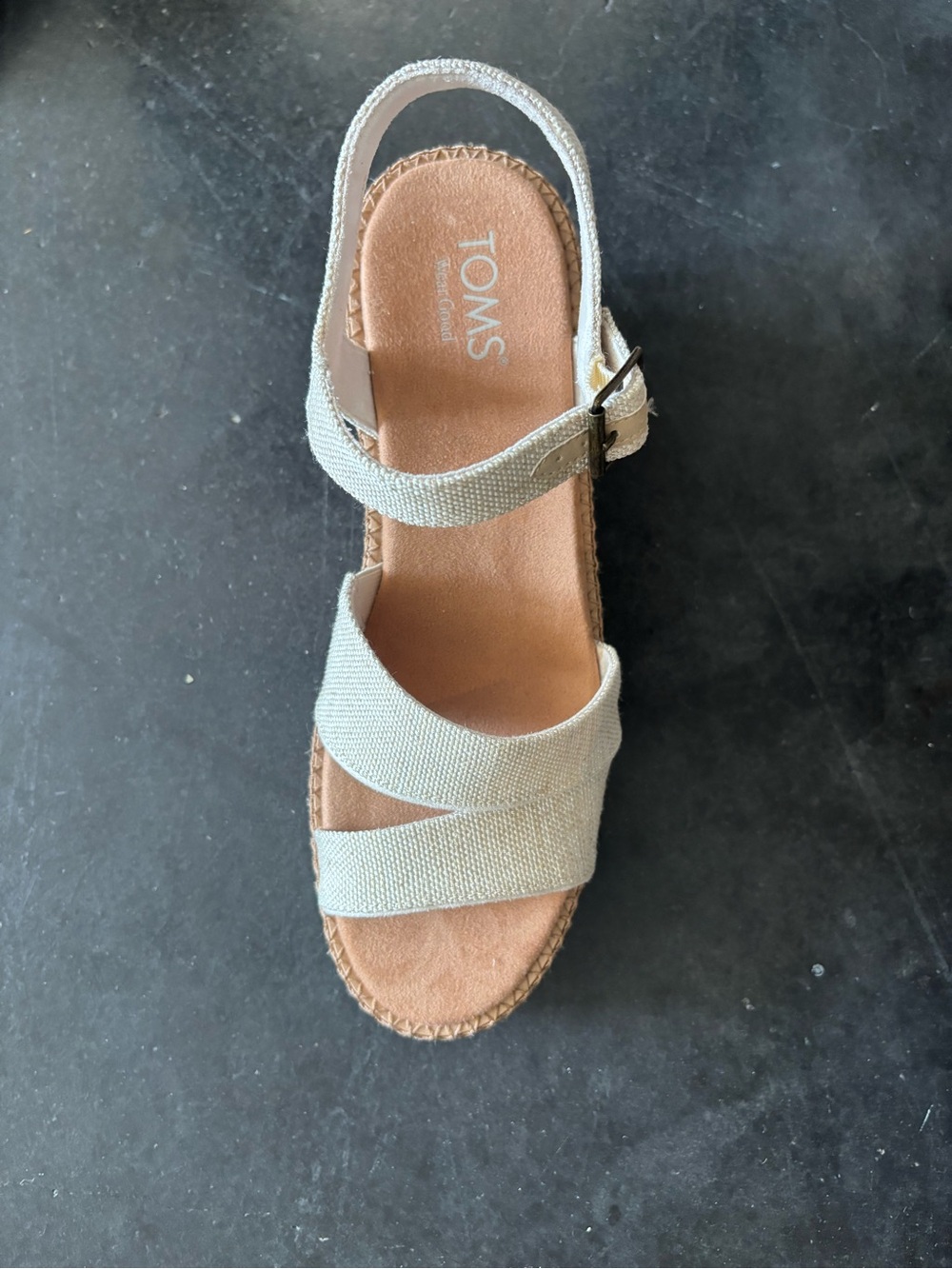 Toms Women's Cream Cross-Strap Canvas Wedge Sandals - Picture 3 of 4